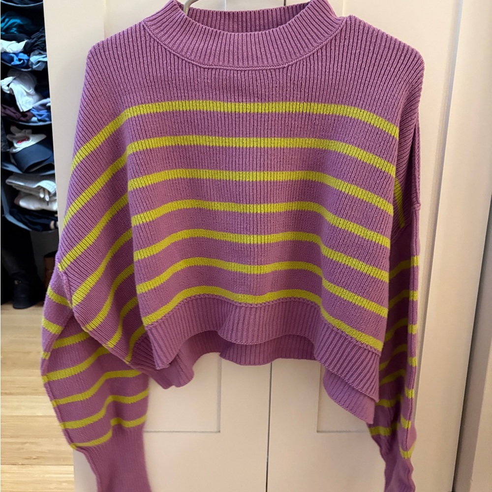 Free People Purple and Yellow Striped Turtleneck Sweater